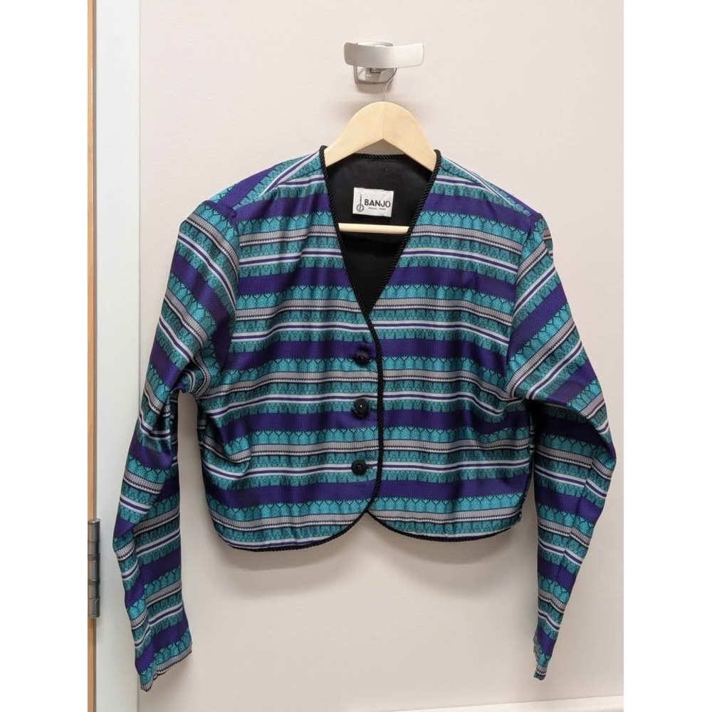 Vintage Banjo Dallas Cropped Jacket Womens‎ M Southwestern Stripe Button Front